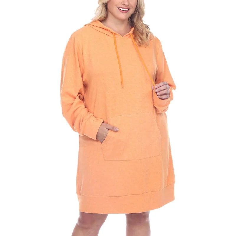 ladies-shirt-dress-scoop-neck-Plus Womens Hooded Mini Sweatshirt Dress