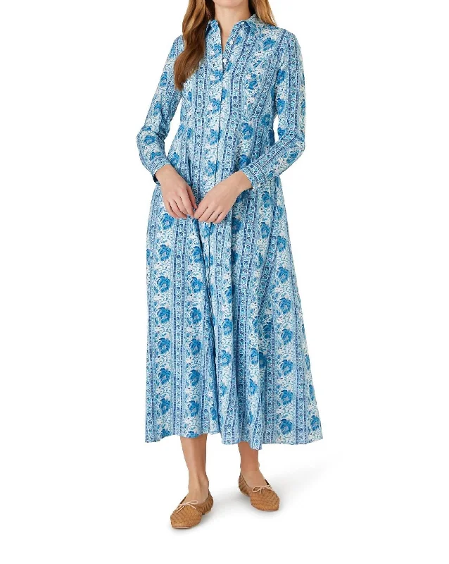 ladies-shirt-dress-relaxed-fit-Classic Shirt Dress In Mumbai Stripe Blue