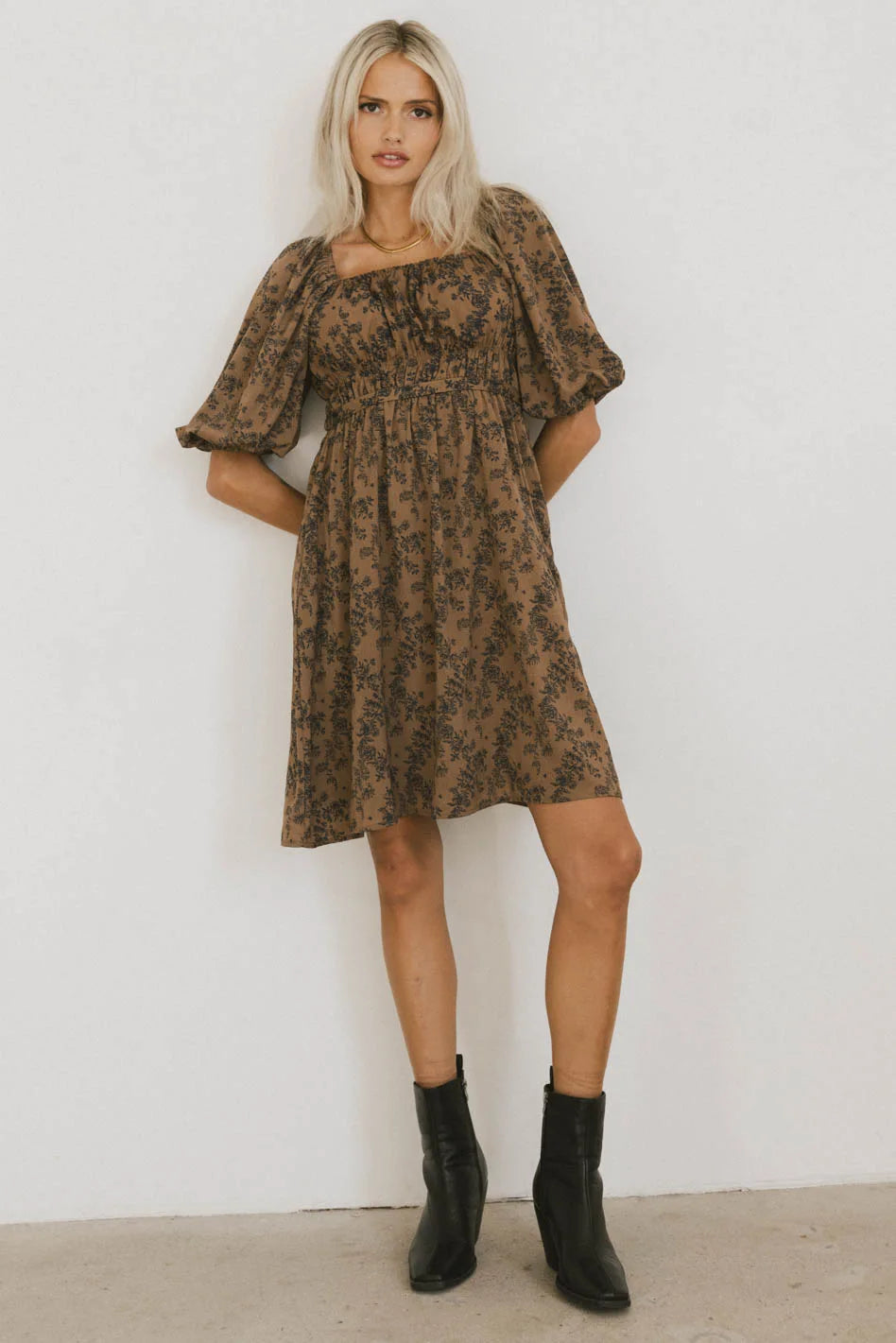 ladies-mini-dress-boho-buzz-Bellamy Mini Dress in Brown