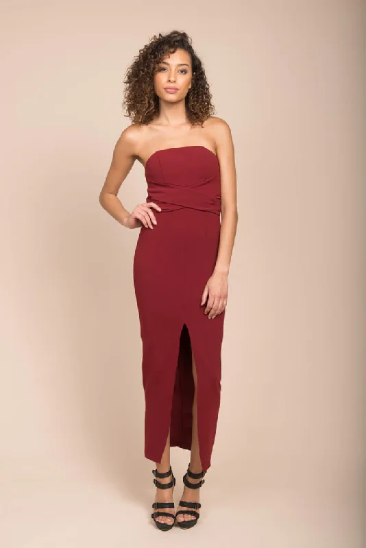 Women's bodycon dress high neck -Payton Sexy Bodycon Midi Dress Burgundy