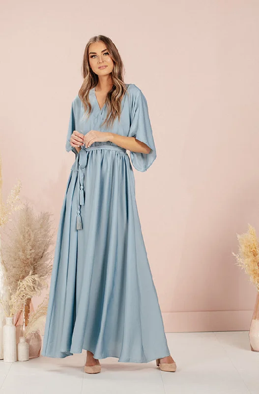 Women's maxi dress smooth sweep -Venus Stone Blue Maxi - DM Exclusive - Nursing Friendly- Maternity Friendly - FINAL SALE