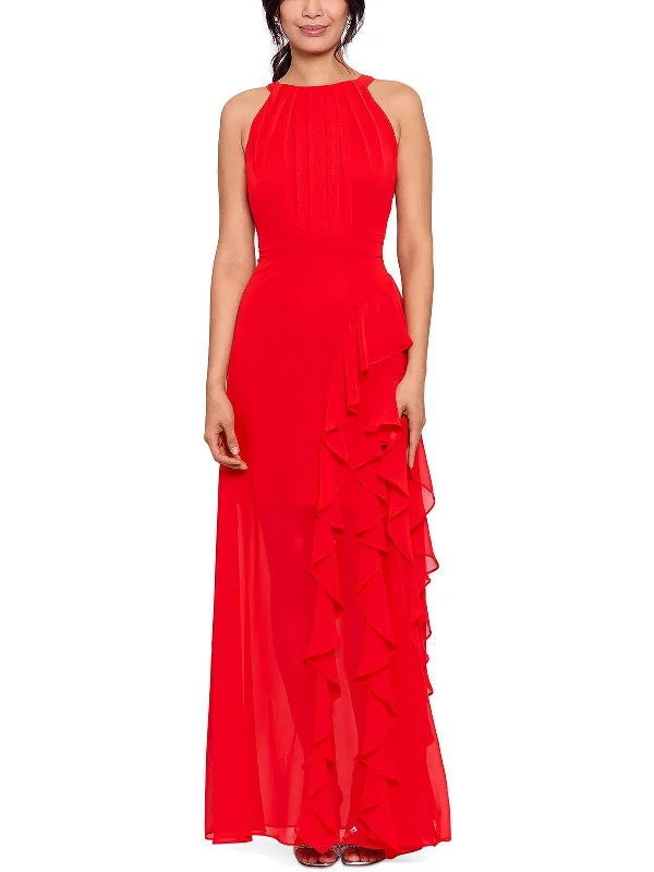 Women's maxi dress wave flow -Petites Womens Halter Maxi Evening Dress