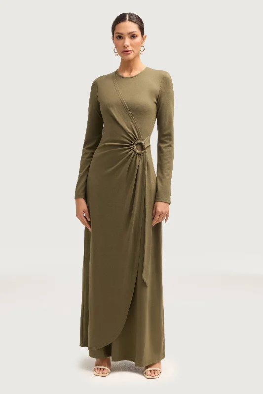 Women's maxi dress spin sweep -Reema Wrap Maxi Dress - Olive