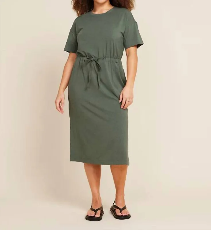 ladies-shirt-dress-side-slit-T-Shirt Tie Dress In Moss