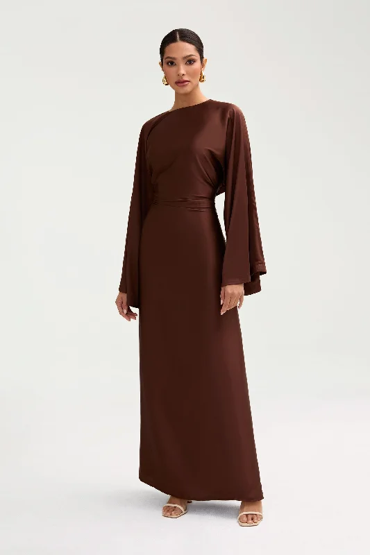 Women's maxi dress sway grace -Batool Satin Maxi Dress - Chocolate