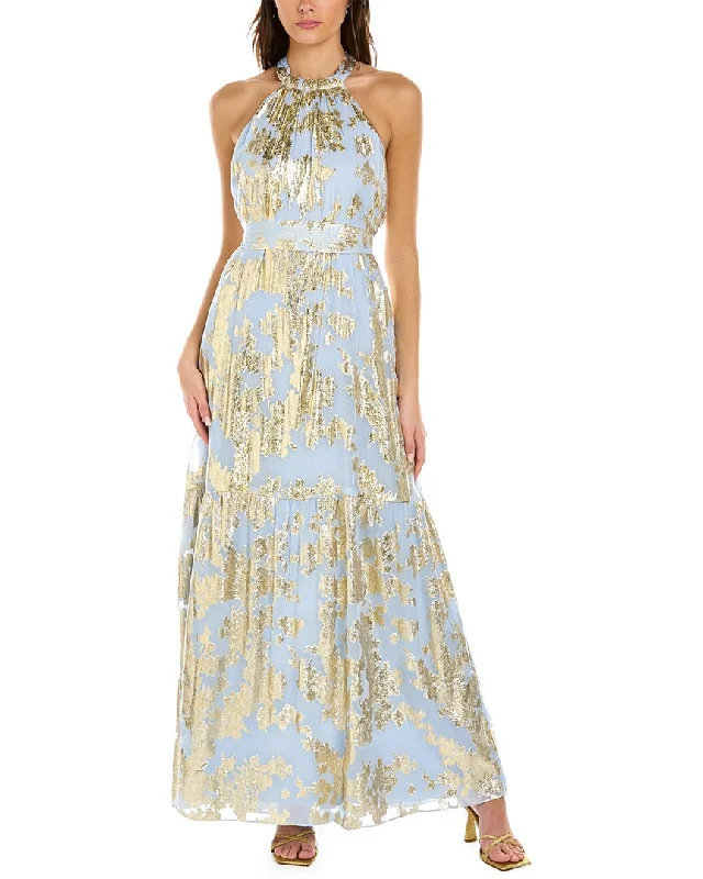 Women's maxi dress mid sweep -ML Monique Lhuillier Chiffon Silk-Blend Maxi Dress