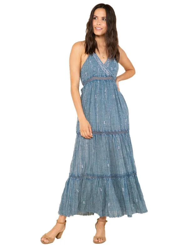 Women's maxi dress roam sweep -Womens Embroidered Maxi Halter Dress