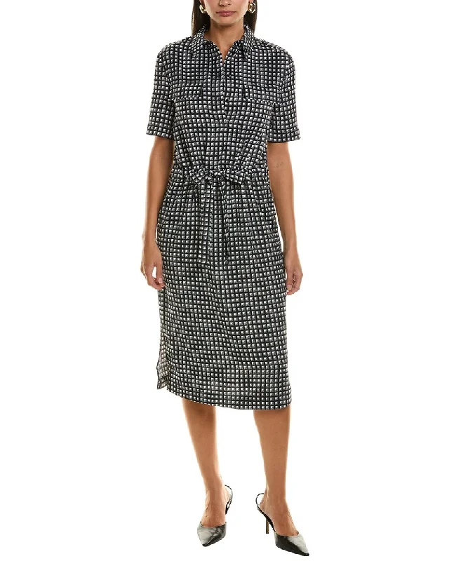 ladies-shirt-dress-heather-soft-St. John Grid Print Shirtdress