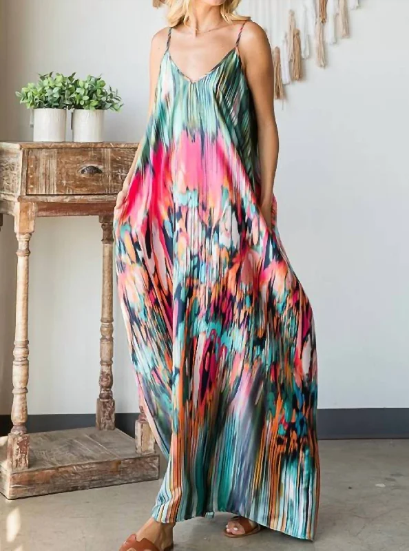 Women's maxi dress floor graze -The Jenna Print Maxi Dress in Multi