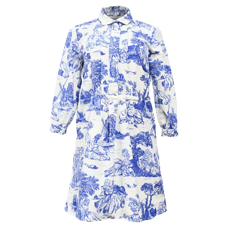 ladies-shirt-dress-handmade-Moschino Couture Animé Toile De Jouy Mini Shirt Dress in Blue Cotton