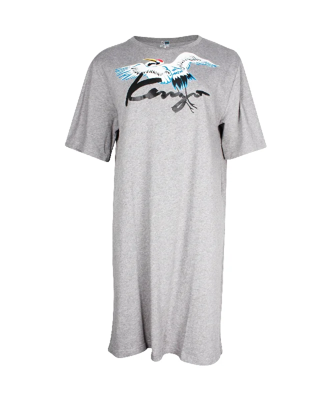 ladies-shirt-dress-youthful-vibe-Kenzo Memento Capsule Graphic T-Shirt Dress in Grey Cotton