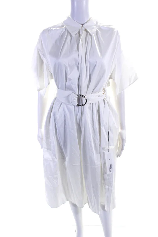 ladies-shirt-dress-fitted-bodice-Adeam Womens Belted Shirt Dress White