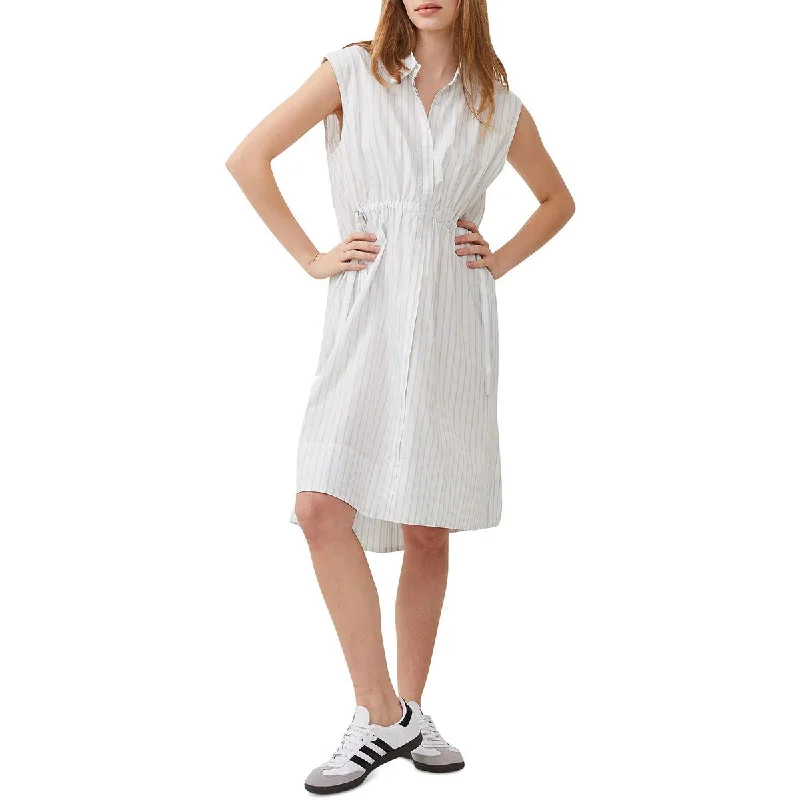 ladies-shirt-dress-slim-fit-Womens Cotton Above Knee Shirtdress