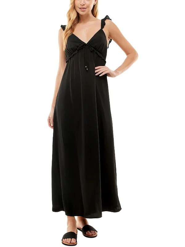 Women's maxi dress free ripple -Juniors Womens Ruffled V-Neck Maxi Dress