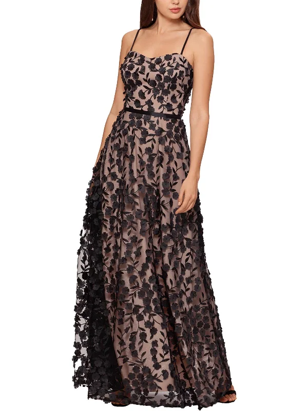 Women's maxi dress faint charm -Womens Sheer Overlay Maxi Evening Dress