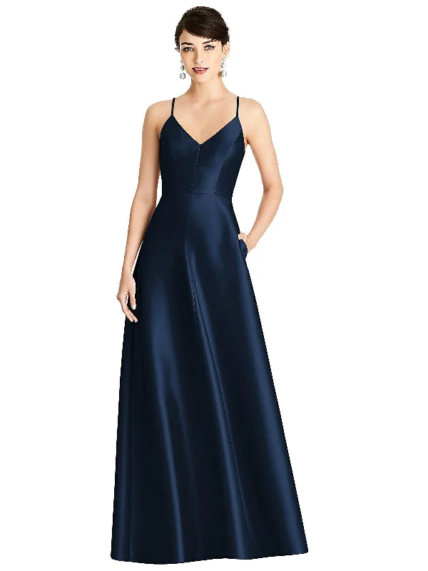 Women's maxi dress pave sweep -V-Neck Full Skirt Satin Maxi Dress