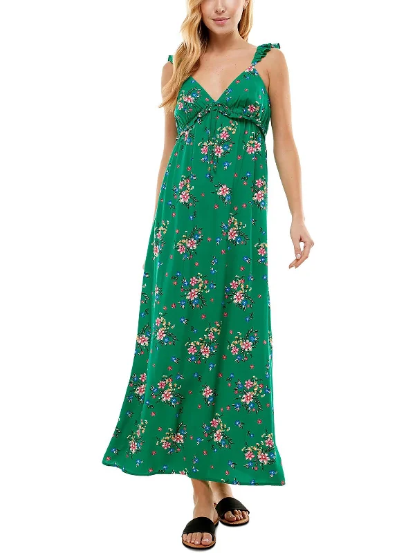 Women's maxi dress bud flow -Juniors Womens Floral Print Long Maxi Dress