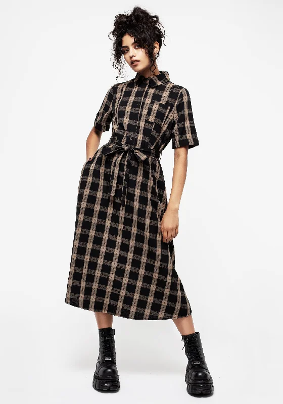 ladies-midi-dress-tie-front-trend-Rogue Check Cotton Midi Shirt Dress