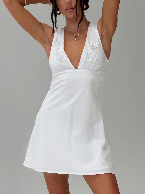 ladies-mini-dress-short-shine-Abagail Embroidered Mini Dress White