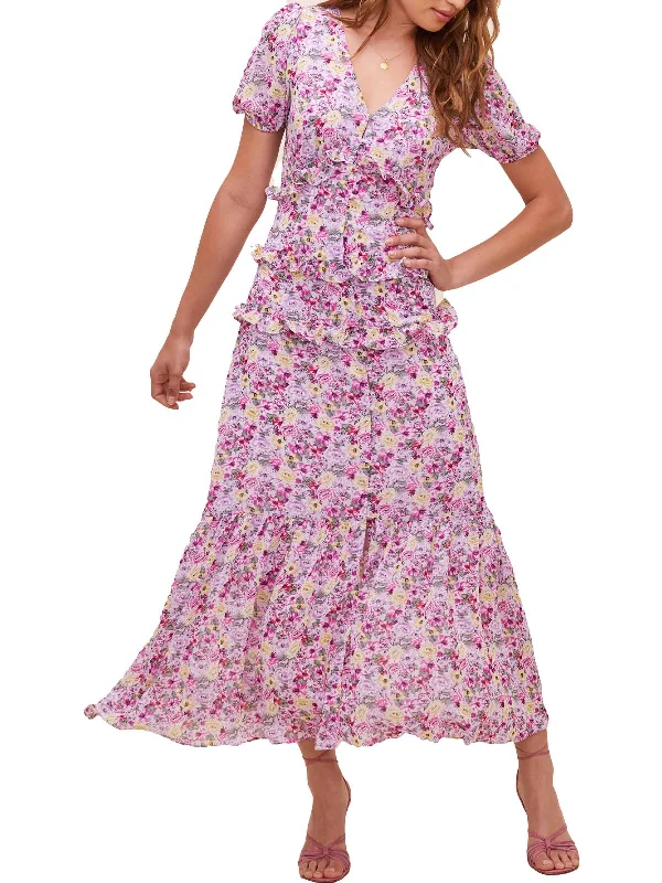 Women's maxi dress meadow glow -Priscilla Womens Tiered Floral Maxi Dress