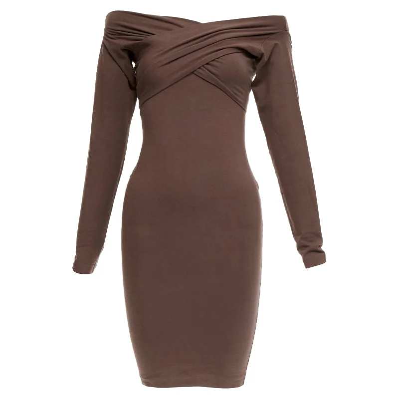 Women's bodycon dress bold color -Romeo Gigli cotton criss cross shoulder bodycon dress