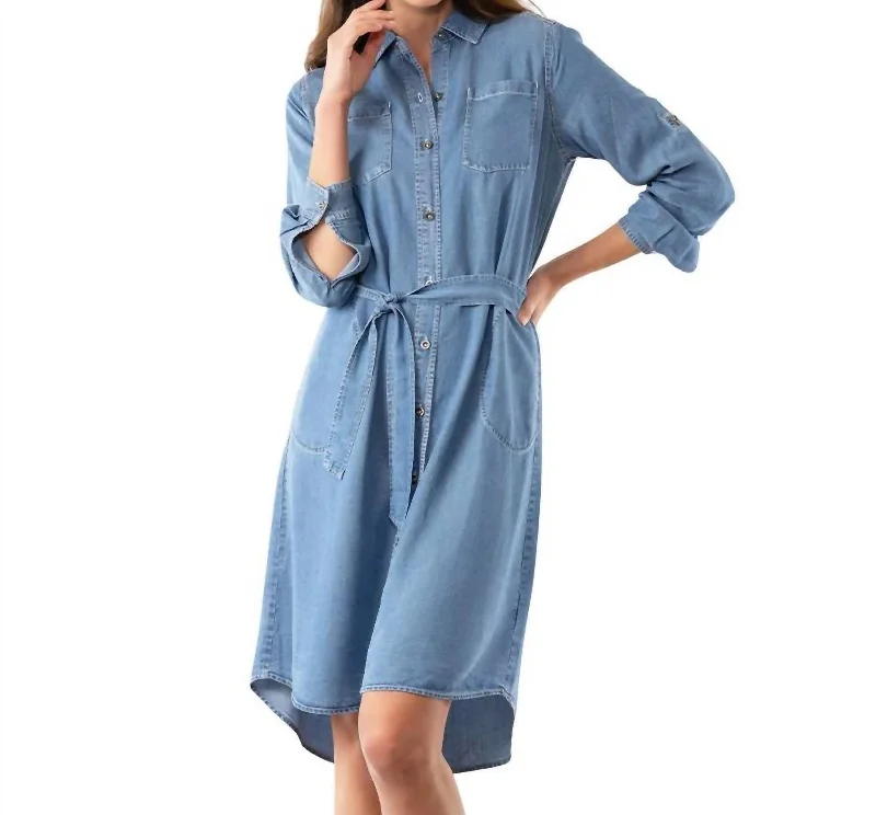 ladies-shirt-dress-70s-inspired-Perfect Shirt Dress In Medium Wash