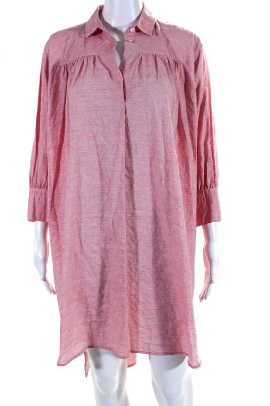 ladies-shirt-dress-v-neck-relaxed-Heather Harlan Womens Smock Side Split Oversize Shirt Dress Pink