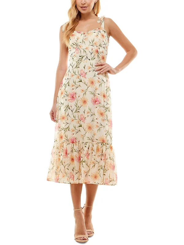 ladies-midi-dress-orchid-opulence-Juniors Womens Floral Print Tie Shoulder Midi Dress