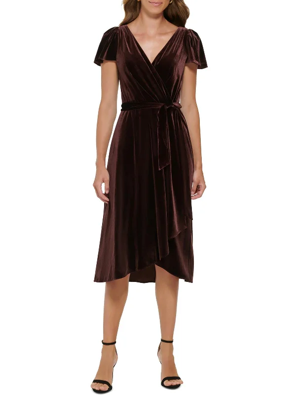 ladies-midi-dress-high-waist-harmony-Womens Velvet Midi Wrap Dress