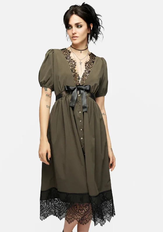 ladies-midi-dress-beach-billow-Mortuary Lace Button Up Midi Dress in Tea Leaf