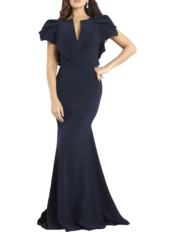 Women's maxi dress indigo sweep -Womens Plunge Maxi Evening Dress