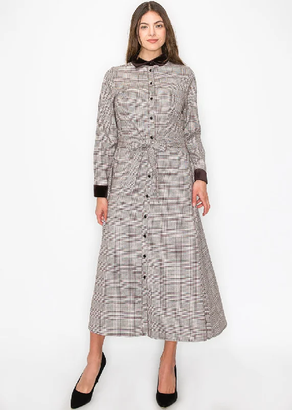 ladies-shirt-dress-glitter-detail-Mauve Plaid Maxi Shirt Dress