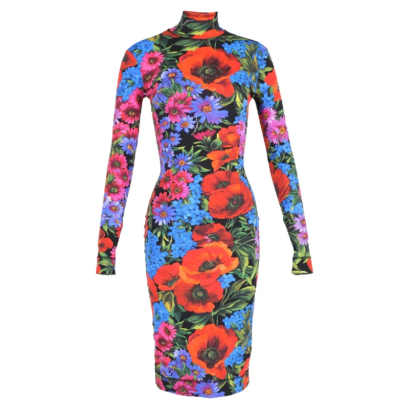 Women's bodycon dress boutique -Dolce & Gabbana Floral Print Turtleneck Bodycon Dress in Multicolor Polyamide