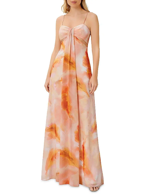 Women's maxi dress tuck flow -Womens Printed Maxi Evening Dress