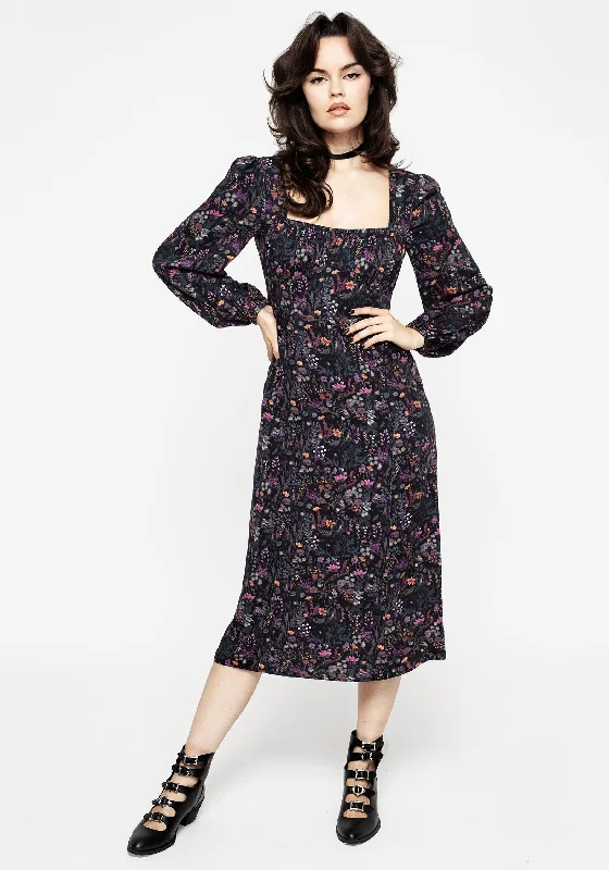 ladies-midi-dress-classic-calm-Heliotrope Floral Print Midi Dress