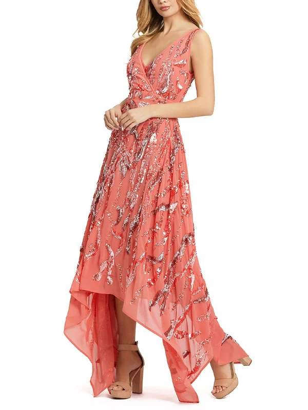 Women's maxi dress peach ripple -Womens Sequined Maxi Evening Dress