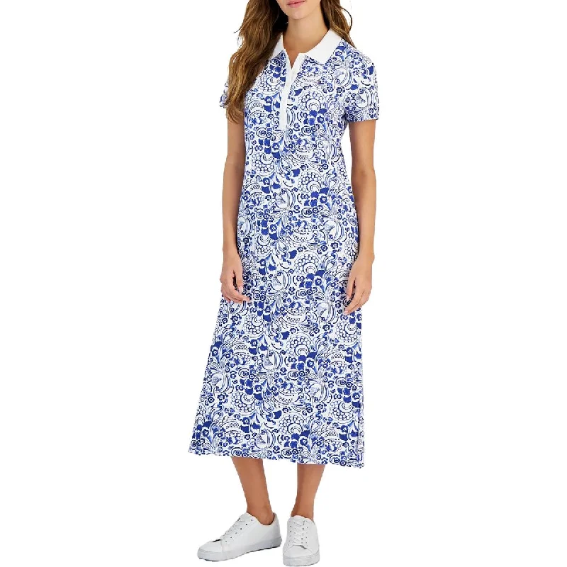 ladies-shirt-dress-sporty-look-Womens Floral Midi Shirtdress