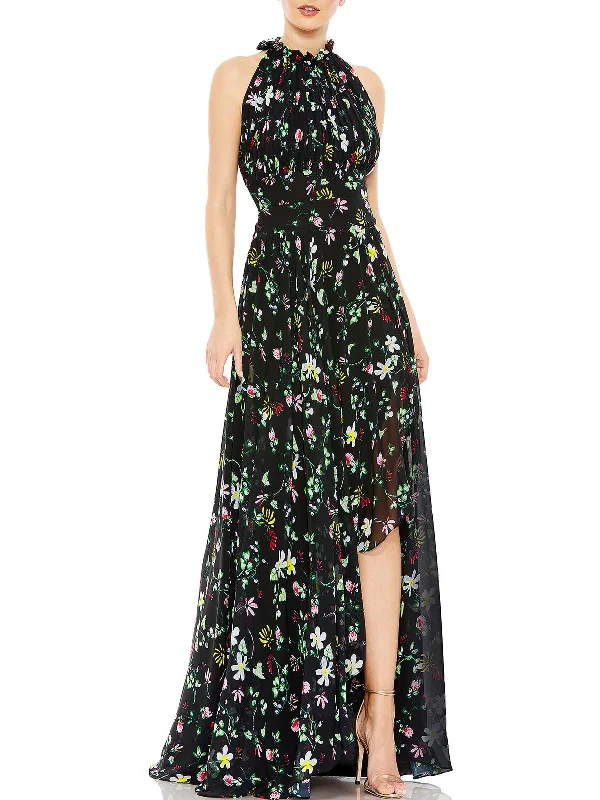 Women's maxi dress bloom ripple -Womens Floral Print Maxi Evening Dress