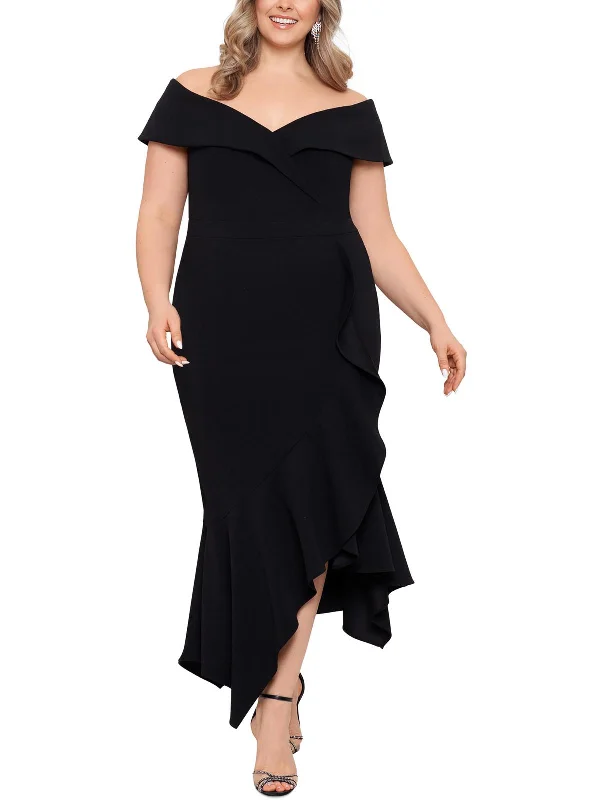 Women's maxi dress egg flow -Plus Womens Ruffled Maxi Evening Dress