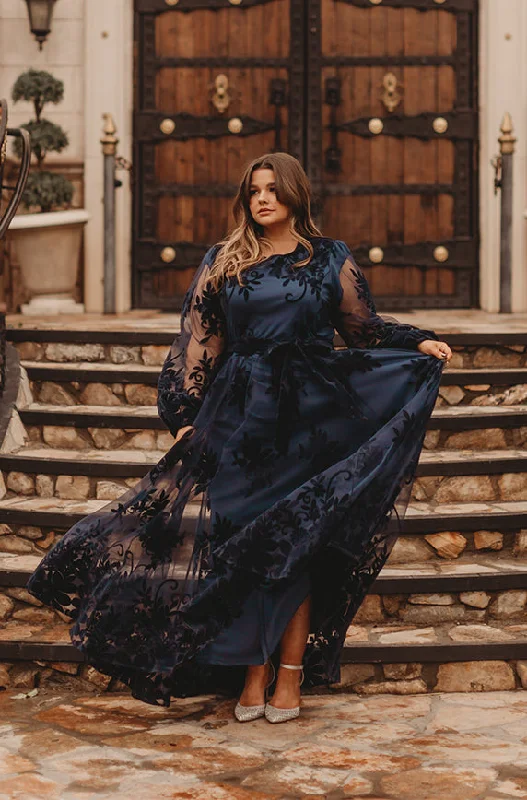 Women's maxi dress wide sweep -Skye Navy Floral Maxi - DM Exclusive - Restocked - Maternity Friendly