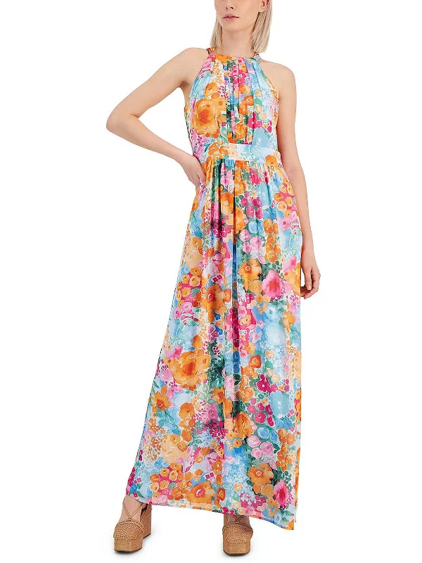 Women's maxi dress one ripple -Womens Pleated Floral Print Maxi Dress