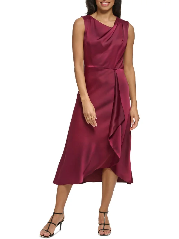 ladies-midi-dress-stretchy-sweep-Womens Midi Faux-Wrap Wrap Dress