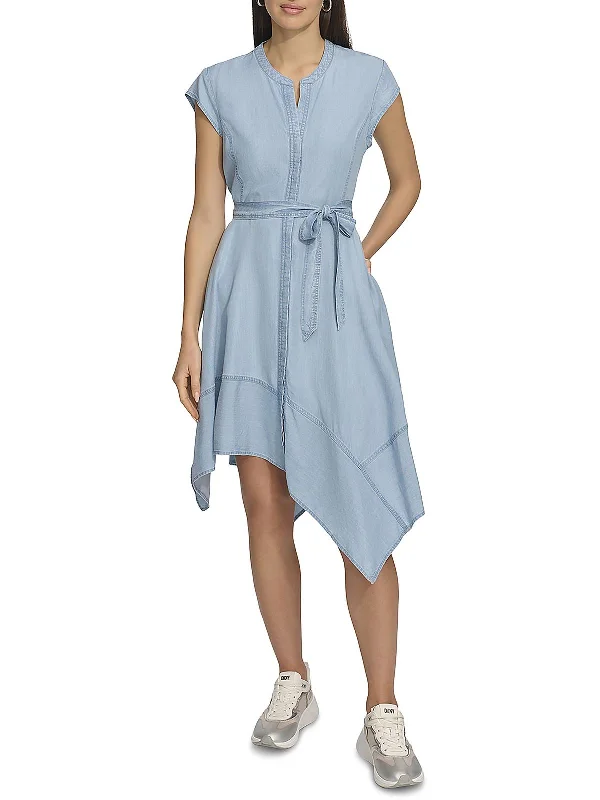 ladies-shirt-dress-work-to-play-Womens Denim Asymmetric Shirtdress