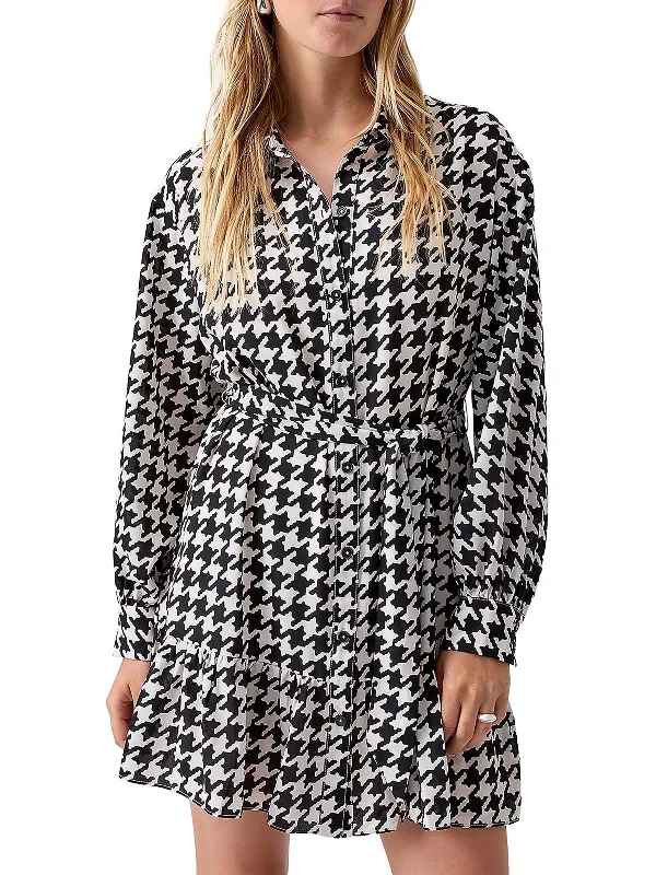 ladies-shirt-dress-seasonal-trend-Womens Houndstooth Mini Shirtdress