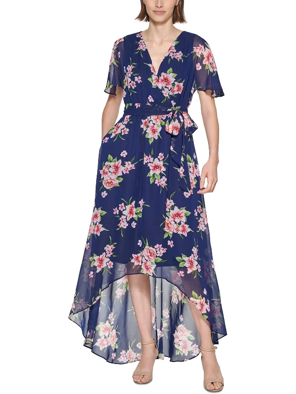 ladies-midi-dress-eco-elegance-Petites Womens Floral V Neck Midi Dress