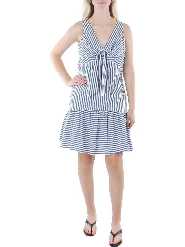 ladies-midi-dress-seafoam-serenity-Womens Striped Tie Front Midi Dress