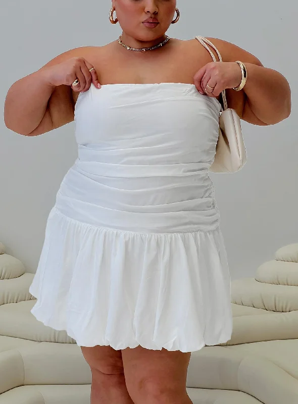 ladies-mini-dress-seafoam-snap-Glamour Girl Strapless Bubble Hem Mini Dress White Curve