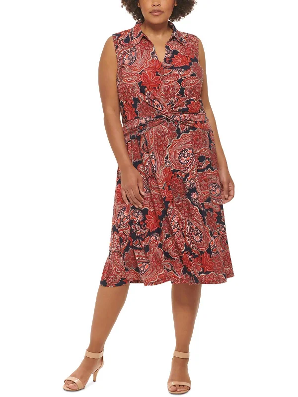 ladies-midi-dress-subtle-sweep-Plus Womens Paisley Print Twist Front Midi Dress