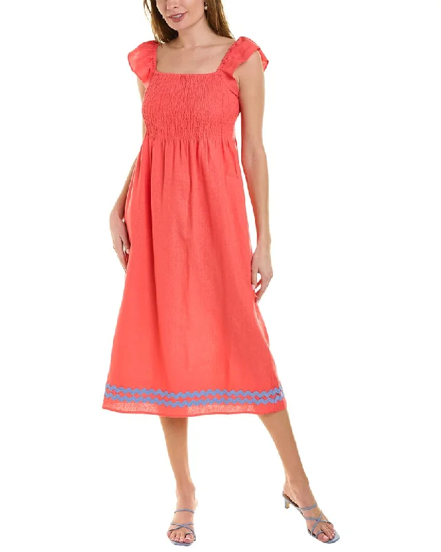 ladies-midi-dress-floral-flutter-Sail to Sable Smocked Linen-Blend Midi Dress