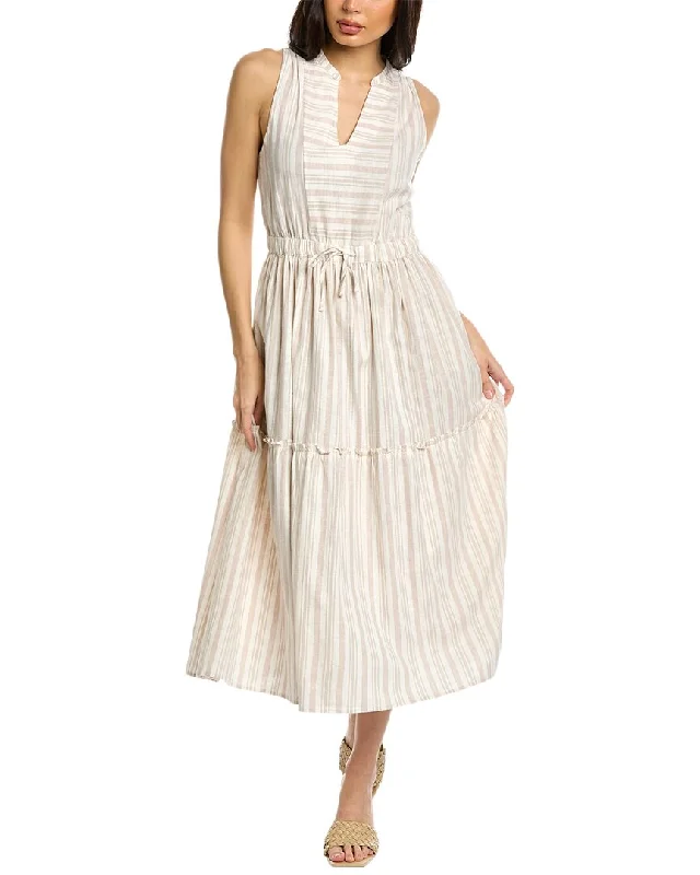 ladies-midi-dress-ruffle-ripple-Splendid Livia Linen-Blend Midi Dress